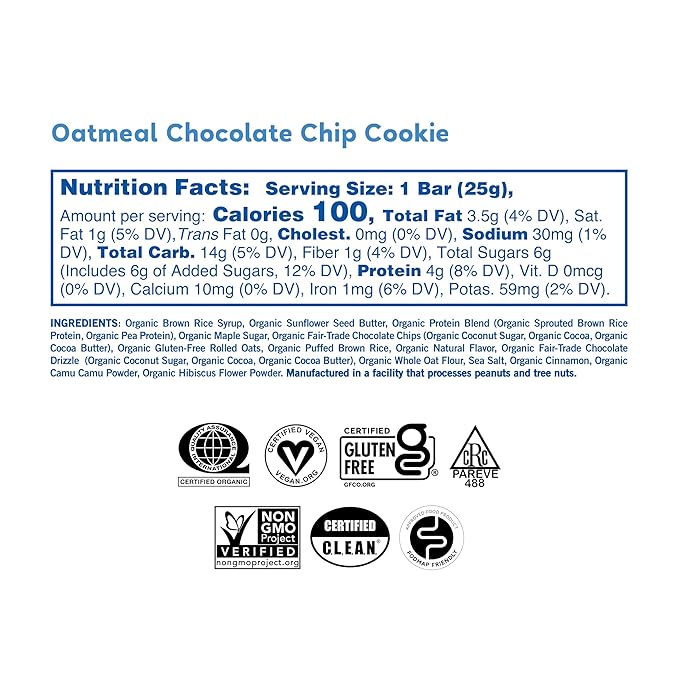 GoMacro Kids MacroBar Organic Vegan Snack Bars – Peanut Butter Cup & Oatmeal Chocolate Chip Cookie (0.90 Ounce Bars, 7 Count) (Pack of 2)
