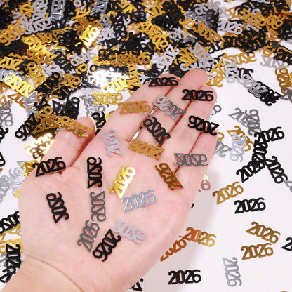 500 Pcs New Year 2026 Confetti, Gold Black and Silver 2026 Table Shiny Confetti Glitter for Happy New Year Decorations 2026 New Years Eve Table Decorations