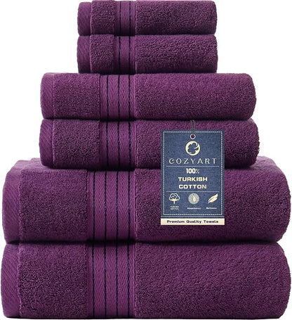 COZYART Purple Bath Towel Set for Bathroom Soft Absorbent Durable 650 GSM Turkish Cotton Towel Sets of 6, 2 Large Bath Towels, 2 Hand Towels, 2 Washclothes