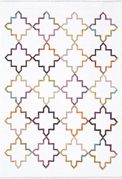 Alfa Rich 4x6 Moroccan White Washable Area Rugs for Living Room Bedroom Kitchen Decor Cotton Rug