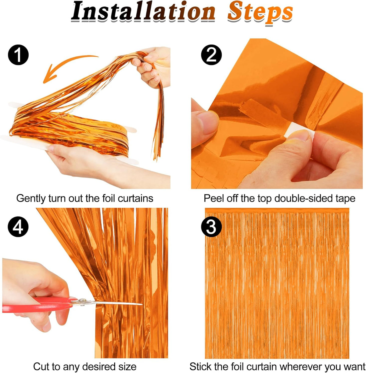 2 Pack Backdrop Curtains, 3.28 FT x 7.05 FT Orange Color Tinsel Backdrop, Metallic Party Streamer Fringe Curtains, Foil Curtains Halloween Decor Birthday Party Supplies