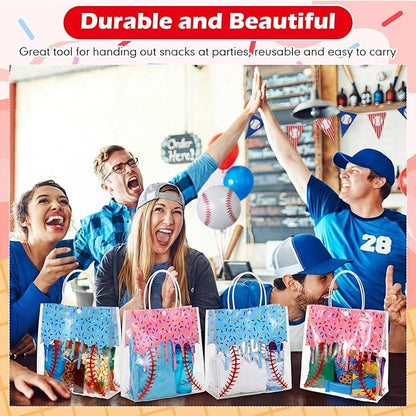 Abbylike 24 Pcs Drip Ice Cream Baseball Clear PVC Gift Bag with Handles Candy Gift Treat Bags for Birthday Game Celebration Sports Theme Party Decorations