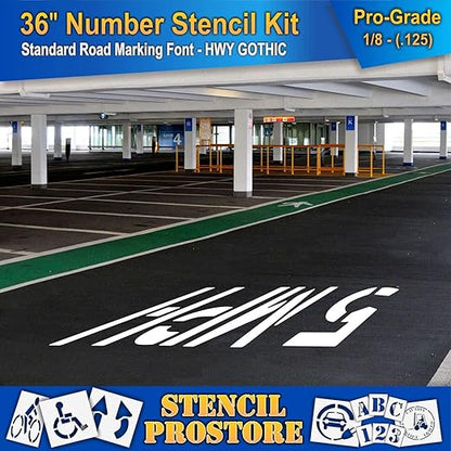 Pavement Stencils - 36 inch Number KIT Stencil Set - (12 Piece) - 36" x 9"x 1/8" (128 mil) - Pro-Grade