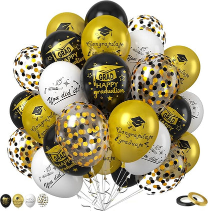 Graduation Balloons, Graduation Party Decoration, 50PCS 12 Inch Black Gold Confetti Graduate Ballons for Grad College High School Class of 2026 Congrats Grad Party Decorations