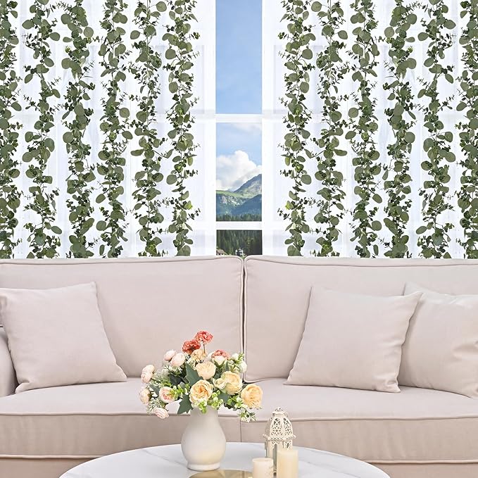 Dolicer 8 Packs 6FT Artificial Eucalyptus Garland, Faux Greenery Garland Hanging Fake Silver Dollar Eucalyptus Leaves Vines for Wedding Backdrop Arch Table Wall Party Home Decor