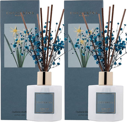 Cocorrína Premium Reed Diffuser Set with Preserved Baby's Breath & Cotton Stick Cashmere Vanilla 2 Packs, 6.7oz Scent Fragrance Oil Diffuser for Bedroom Bathroom Home Décor
