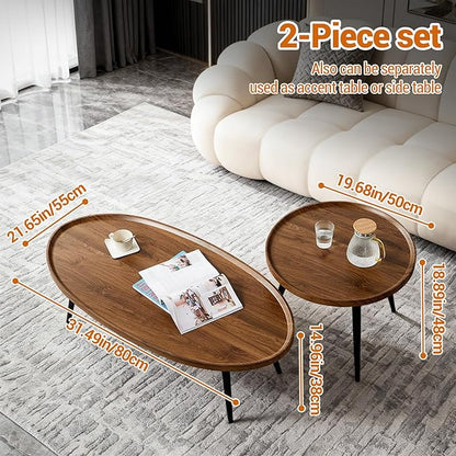 Nesting Coffee Table Set of 2, Walnut Coffee Tables