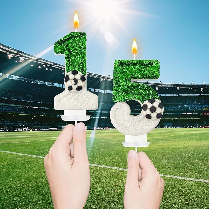 Birthday Candles，Soccer Birthday Decorations，Soccer Cake Topper,for Girl and boy Cake Toppers, Wedding Cakes, Anniversaries, Party Celebrations, Birthday Decorations (Green White, Number 5)