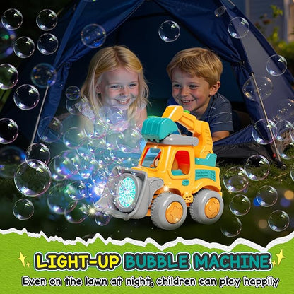 Bubble Machine for Toddlers 3-6: Construction Truck Bubble Lawn Mover, 2-in-1 Handheld Push Automatic Bubble Blower with Led Lights USB Rechargeable, Bubbles Toy for Kids Boy Girl 3-6 Year Old