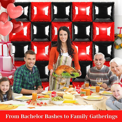 Black and Red Square Foil Balloons 25 Pcs Metallic Black and Red Balloons Wall Backdrop for New Year Graduation Birthday Bridal Shower Party Arch Backdrop Decorations