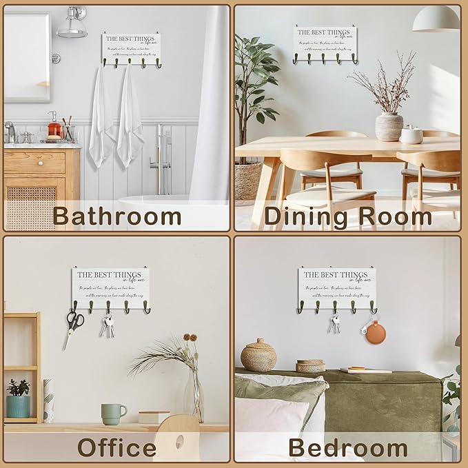 Family Sign Key Holder for Wall 10"x5.12", Family Gifts Key Hanger Wall Mount, The Best Things in Life are The People We Love Wooden Hanging Keys Holder Decor for Entryway Front Door（5 Hooks）
