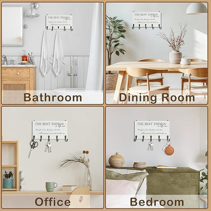 Family Sign Key Holder for Wall 10"x5.12", Family Gifts Key Hanger Wall Mount, The Best Things in Life are The People We Love Wooden Hanging Keys Holder Decor for Entryway Front Door（5 Hooks）
