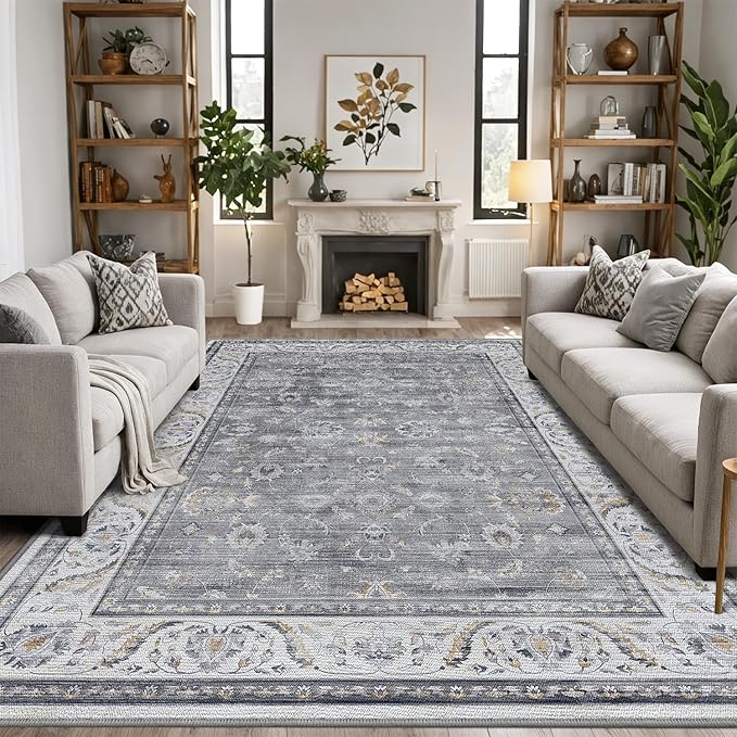 LUMI 5x8 Washable Area Rug for Living Room, Ultra Soft Traditional Vintage Rugs Non Slip with Rubber Backing, Low Profile, High Traffic, Stain Resistant Carpets, Ideal for Bedroom, Dining Room