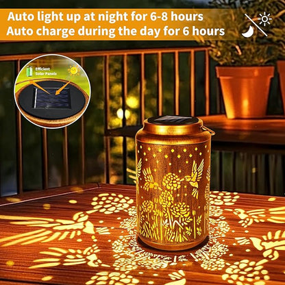 Brizled Hummingbird Solar Lanterns, Outdoor LED Hanging Solar Lights, Warm White Garden Tabletop Lantern Light, Mother's Day Birthday Decorative Gifts for Mom Grandma Women, for Patio Balcony Path