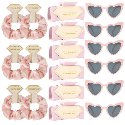 18pcs Bridesmaid Scrunchies Proposal Gifts Bachelorette Hair Claws Clips Girls heart sunglasses for Wedding Party Favors(light Pink)
