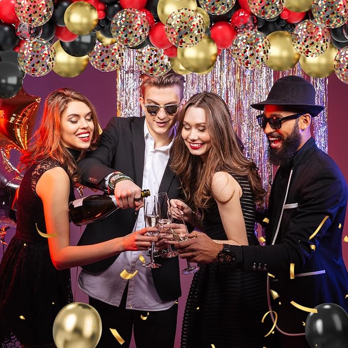 Lukiituke Red and Black Balloon Arch Kit, 114PCS Red and Gold Balloons 4 Size Red Black Gold Balloons for Birthday, Casino Theme Party, Movie Night, New Year, Wedding, Graduation Party Decorations