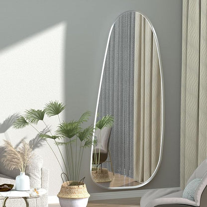 47"x22" Irregular Wall Mirror Silver Asymmetrical Shaped Aluminum Alloy Framed Mirror for Living Room Bathroom Bedroom Entryway Fireplace