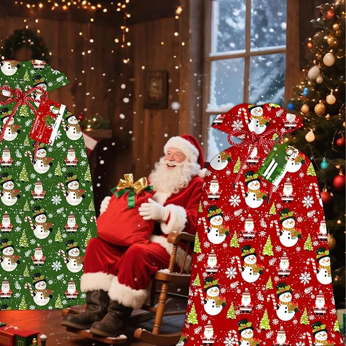 2 Pcs Large Gift Bags Xmas Santa Snowman Gift Bag Oversized Plastic Storage Bags 48"x 36" for Huge Big Gifts Presents Wrapping Kids Bicycle Bike Goodie Bags, Birthday, Party, New Parents Baby Shower