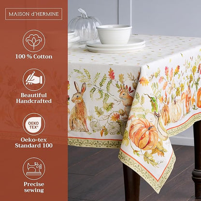 Maison d' Hermine Table Cloth Square Table 100% Cotton 54 x 54 Inches Fall Tablecloth Reusable Everyday Use for Thanksgiving Christmas Decorations Dining Farmhouse Party (Pumpkin Passion)