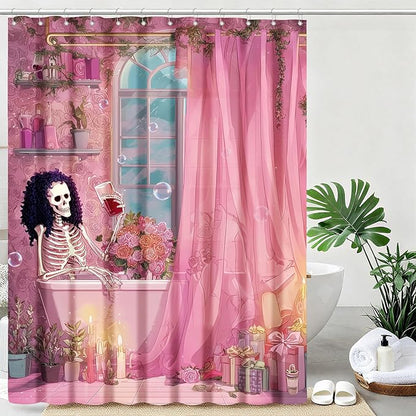 Gothic Skull Shower Curtain Funny Retro Floral Shower Curtains for Bathroom Waterproof Fabric Bath Curtain Decor with Hooks