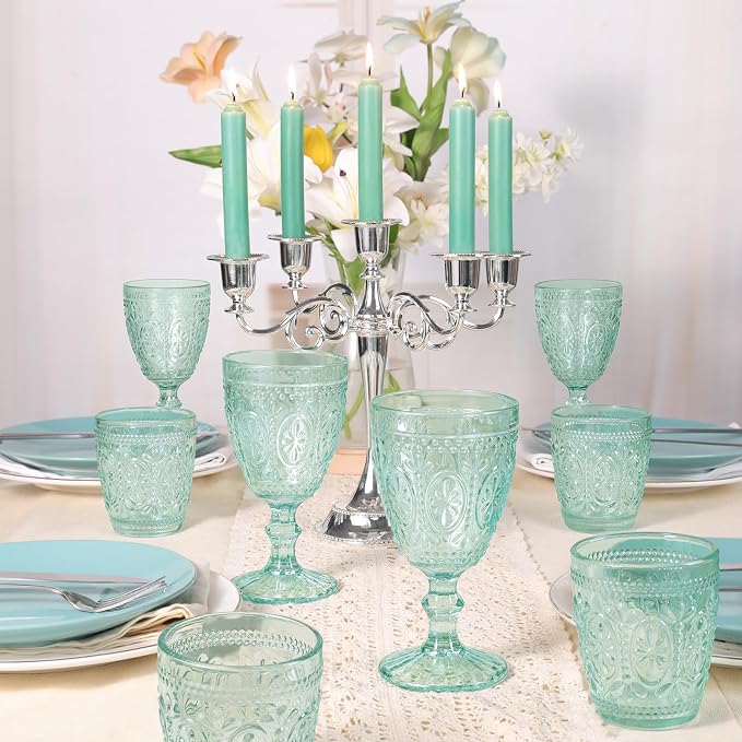 abrwyy Green Wine Glasses set of 4, Green Goblets, Vintage Drinking Glassware, Colored Glassware Set for Party Home Wedding Baby Shower
