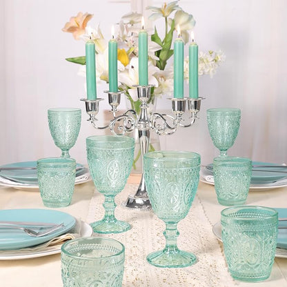 abrwyy Green Wine Glasses set of 4, Green Goblets, Vintage Drinking Glassware, Colored Glassware Set for Party Home Wedding Baby Shower