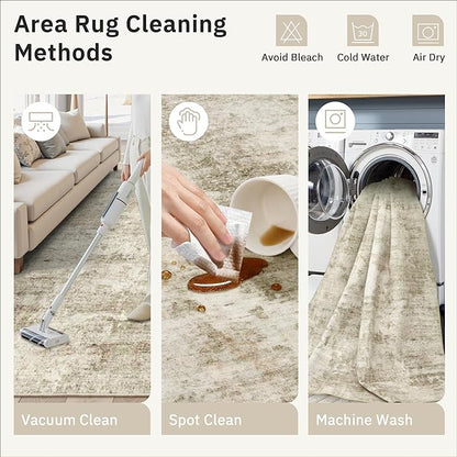 Soalmost 6x6 Beige Gray Round Rug 6ft Living Room Circle Rug Vintage Round Area Rug Non Slip Indoor Carpet for Dining Room Bedroom