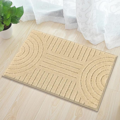 SHACOS Boho Bathroom Rugs 24"x36" Extra Soft Absorbent Microfiber Bath Mats Home Decor Non Slip Bath Rugs Machine Washable Shaggy Carpet for Bath Room Floor Shower Bathtub, Beige 2' x 3'