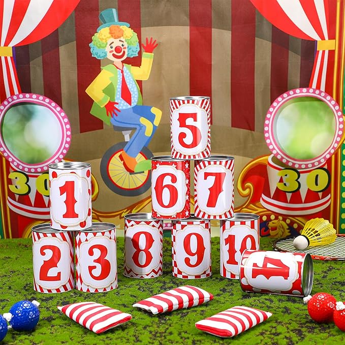 14 Pcs Carnival Bean Bag Toss Games with 10 Carnival Can 3 Bean Bag and 1 Banner for Family Party Birthday Easter Outdoor Activities