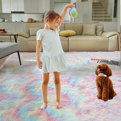 Ultra Soft Rug for Living Room, 5X8 Fluffy Shag Area Rug for Bedroom, Modern Shaggy Carpets Fuzzy Rug for Teens Dorm Nursery Home Decor Aesthetic, Upgrade Anti-Skid Durable, Rainbow