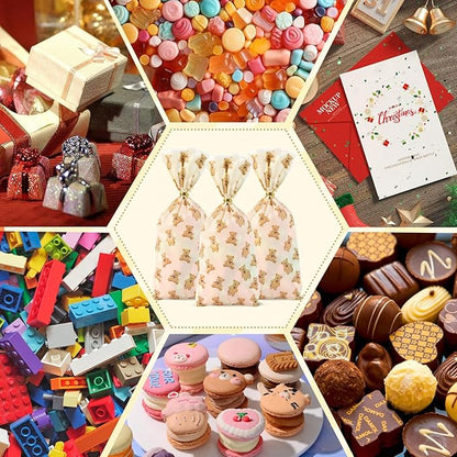 Docvania Bear Cellophane Treat Bags Plastic Gift Bag 100 pcs 5 X 11 Bear Cookie Bags with Ties Goodie Candy Bag Suitable for Mother's Day, Valentine's Day, and Holiday Parties