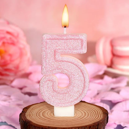 Cute Number 5 Birthday Candle, Glitter Pink Number Candles, Birthday Cake Topper Decoration, Party Supplies Anniversary Celebrations