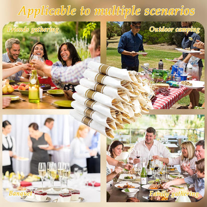 Supernal 120Pack Gold Plastic Silverware Wrapped Plastic Cutlery Set with Napkin,Pre Rolled Napkins with Cutlery Set,Rolled Silverware Disposable For Halloween Thanksgiving Christmas