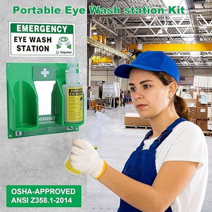 Portable Eyewash Station Kit OSHA-Approved - Yeipower Emergency First Aid Eye Wash Flush Bottles Wall Mounted 16oz No Solution 2 Pcs