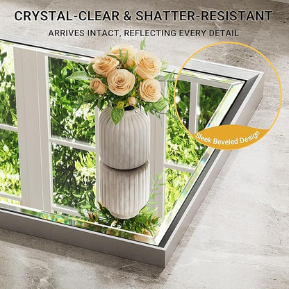 48 x 36 Silver Bathroom Mirror, Large Beveled Silver Bathroom Vanity Mirror, Shatterproof Silver Rectangle Mirror, Silver Metal Framed Mirror for Bathroom Wall, Anti-Rust(Vertical/Horizontal)