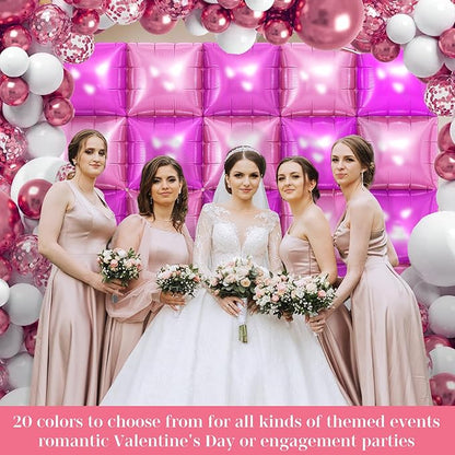 DustyPink and HotPink Square Foil Balloons 25 Pcs Metallic DustyPink and HotPink Balloons Wall Backdrop for New Year Graduation Birthday Bridal Shower Party Arch Backdrop Decorations