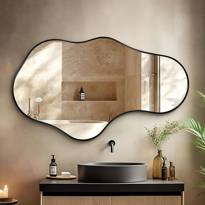 Dorlicecass Irregular Wall Mirror - Wall Mirrors Decorative 22"x 36" Asymmetrical Abstract Mirror Aviation Aluminum Alloy Frame Unique for Bathroom, Bedroom, Living Room, Cloakroom, Entryway Black