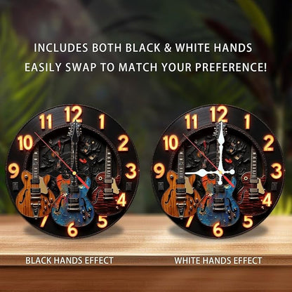 Vintage Guitar Wall Clock Neon Clock Electric Guitar Decor 10-Inch Wooden Wall Clock, Silent Movement, Battery Operated (AA Batteries Not Included), Artistic Home Decor, Perfect for Home Accents