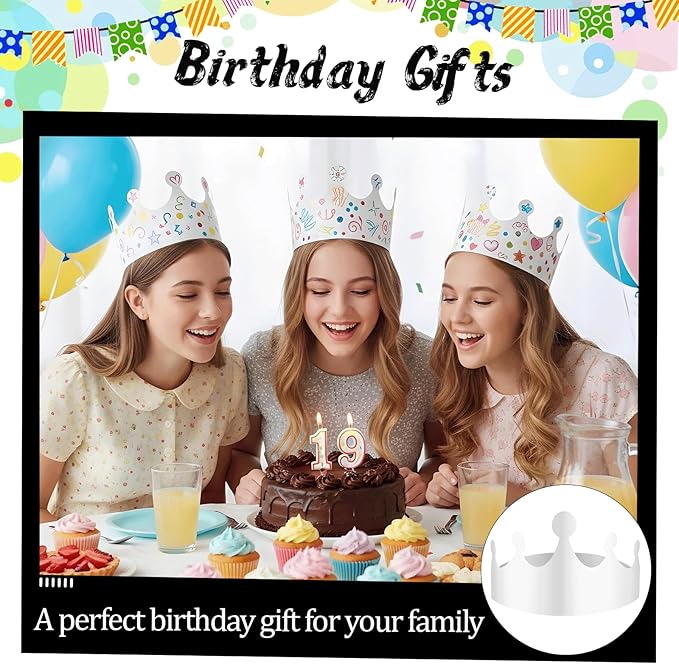 50 Pcs White Paper Crowns Bulk, DIY Blank Birthday Party Crown Classic Style Paper Birthday Crowns for Classroom Party Hats Decorations Baby Shower Supplies (24 x 4.7 in)