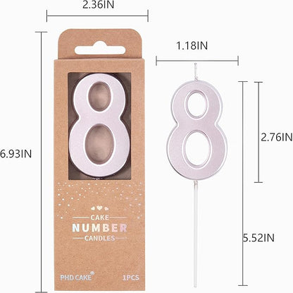 PHD CAKE 2.76 Inch Modern Rose Gold 8 Number Birthday Candles, Rose Gold Number Candles, Cake Number Candles, Party Celebration