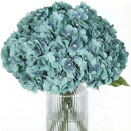 2Bouquets Artificial Fake Flowers Plants Silk Hydrangea Arrangements Wedding Bouquets Decorations Plastic Floral Home Kitchen Garden Party Festival Bar DIY (Acid Blue,5Flower Heads)