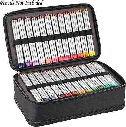 BTSKY Colored Pencil Case 360 Slots Pencil Bag Organizer High Capacity Holder with Double Zippers Multilayer Compatible with Crayola Colored Pencils Watercolor Pens & Gel Pens Black