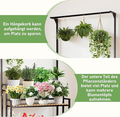 SEAdeerCH Multi-Functional Plant Stand ,Modern Rolling Plant Shelf Space-Conserve,Use Vintage Wood and Iron Frame, Robust Pine,Easy Assembly,for indoor/outdoor use in Living Spaces or Patio