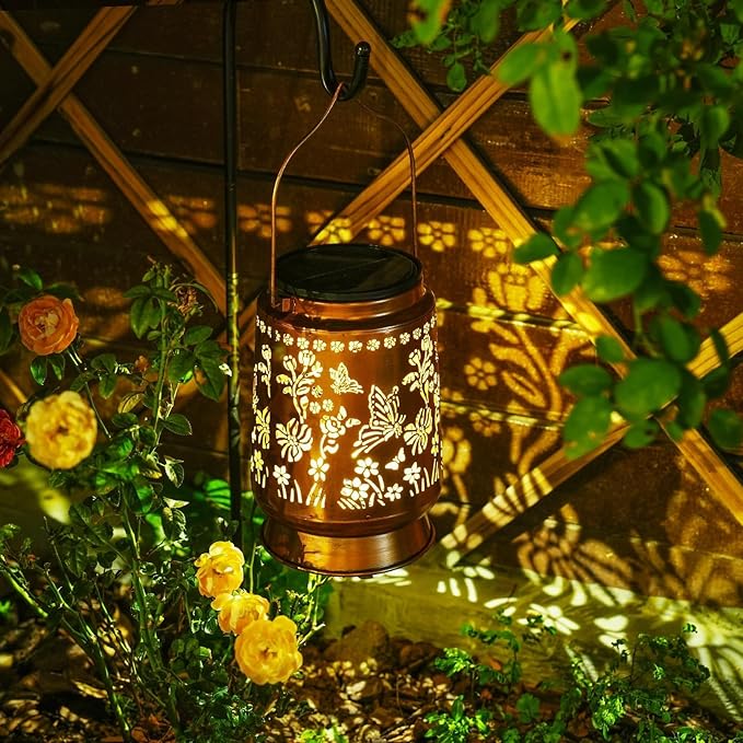 Large Solar Lanterns Outdoor Waterproof, Mothers Day Gifts Butterfly Birthday Gifts for Women Men, Metal Hanging Solar Lantern Lamp for Yard, Lawn, Patio, Backyard, Butterfly Garden Decor Outside