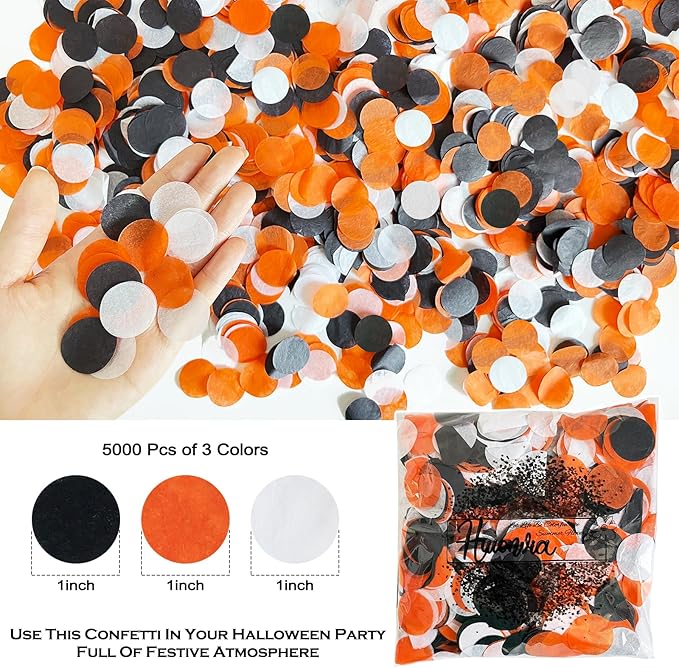 Halloween Table Confetti - 1 inch Paper Confetti in Black, Orange & White for Decorations - 1.75oz