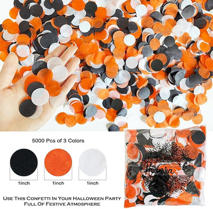 Halloween Table Confetti - 1 inch Paper Confetti in Black, Orange & White for Decorations - 1.75oz