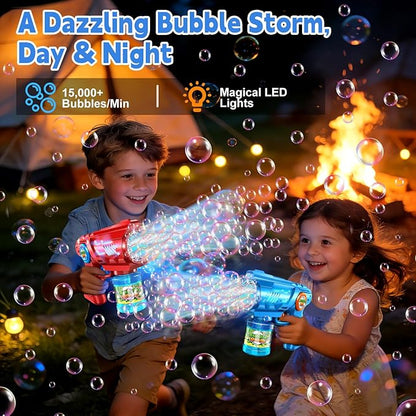 Bubble Gun Machine for Kid & Toddler: 2PCS Bubble Blaster Guns with Bubble Solution Refill & LED Light - Automatic Bubble Blower for Kids 4-8 - Great Party Toys for Outdoor Parties Wedding Birthday