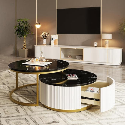 Modern Round Nesting Coffee Table Fluted