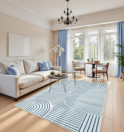 Lahome Abstract Washable Area Rugs 5x7, Soft Blue Rugs for Living Room Ultra-Thin Non-Shedding Bedroom Rug, Modern Throw Rug Large Carpet for Dining Room Classroom Office Darrell(5'x7',Blue/White)