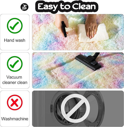 qulint 3x5 Area Rug for Bedroom, Fluffy Soft Nursery Rug for Girls Small Fuzzy Plush Colorful Rugs, Shaggy Carpet for Kids Room Dorm Living Room Home Decor (3ft x 5ft, Rainbow)